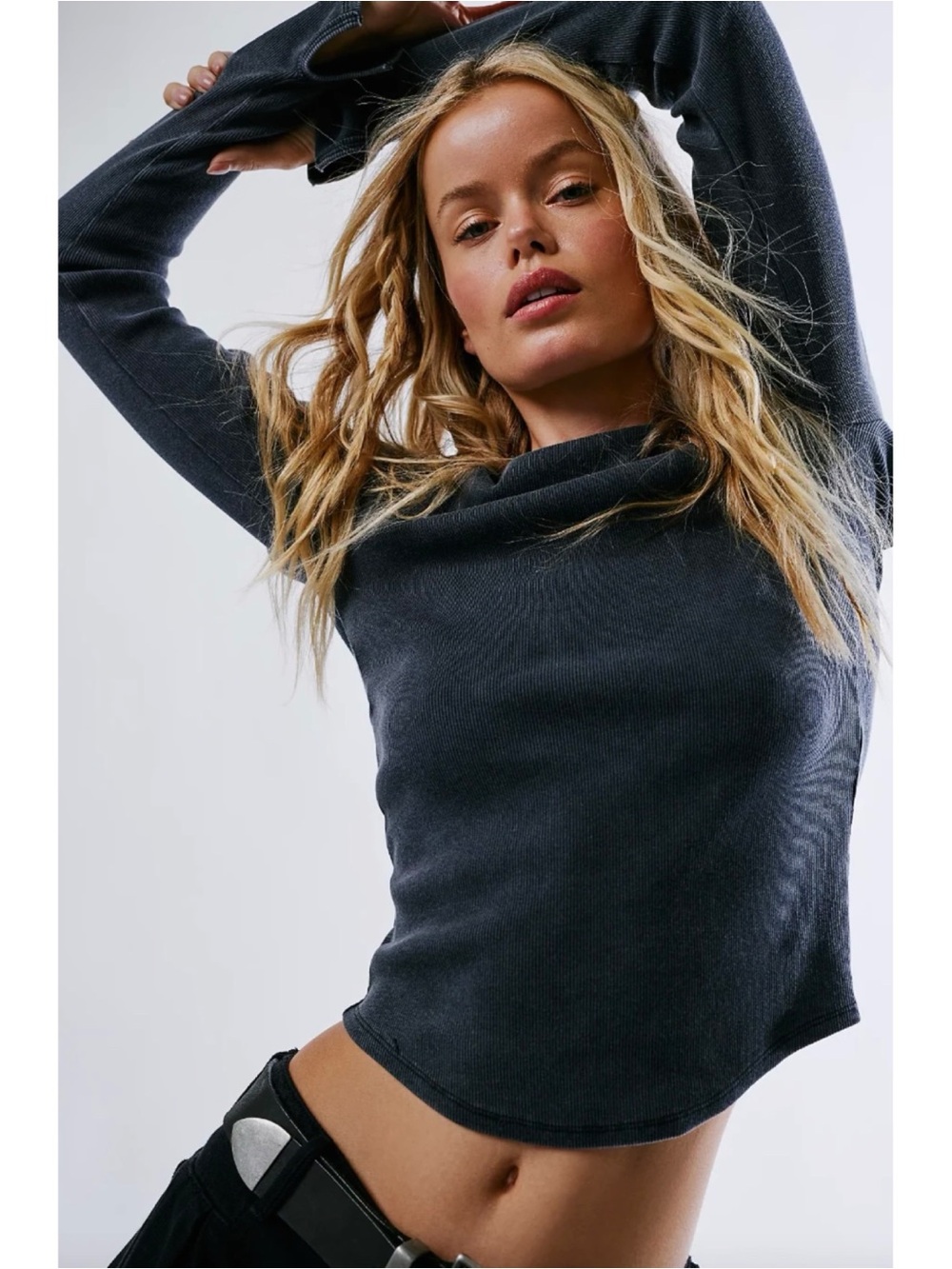 Free People Unapologetic Low Back Long Sleeve Top in Vintage Black
